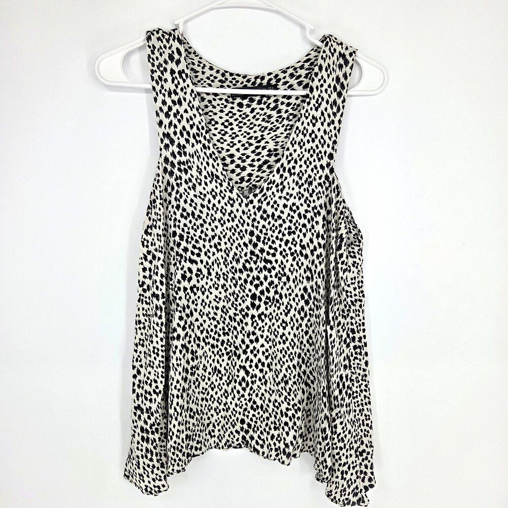 ZARA Womens White Black Leopard Animal Print V-Neck Sleeveless Tank Small Flowy
